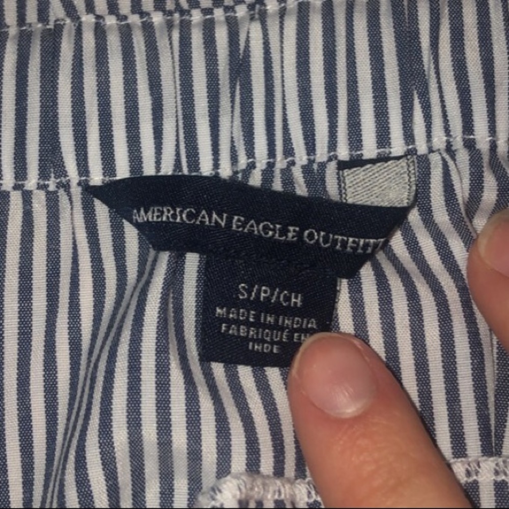 Blue and white stripped quarter length with tie